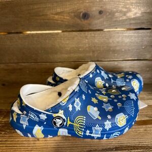 New Little‎ Kids Crocs Classic Lined Blue Hanukkah Clogs Shoes Sandals Size 12 C